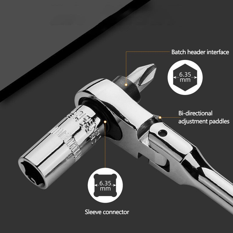 Ratchet Handle Socket Wrench 1/4" Drive 72 Tooth Flexi Head Stubby 115mm Rounded