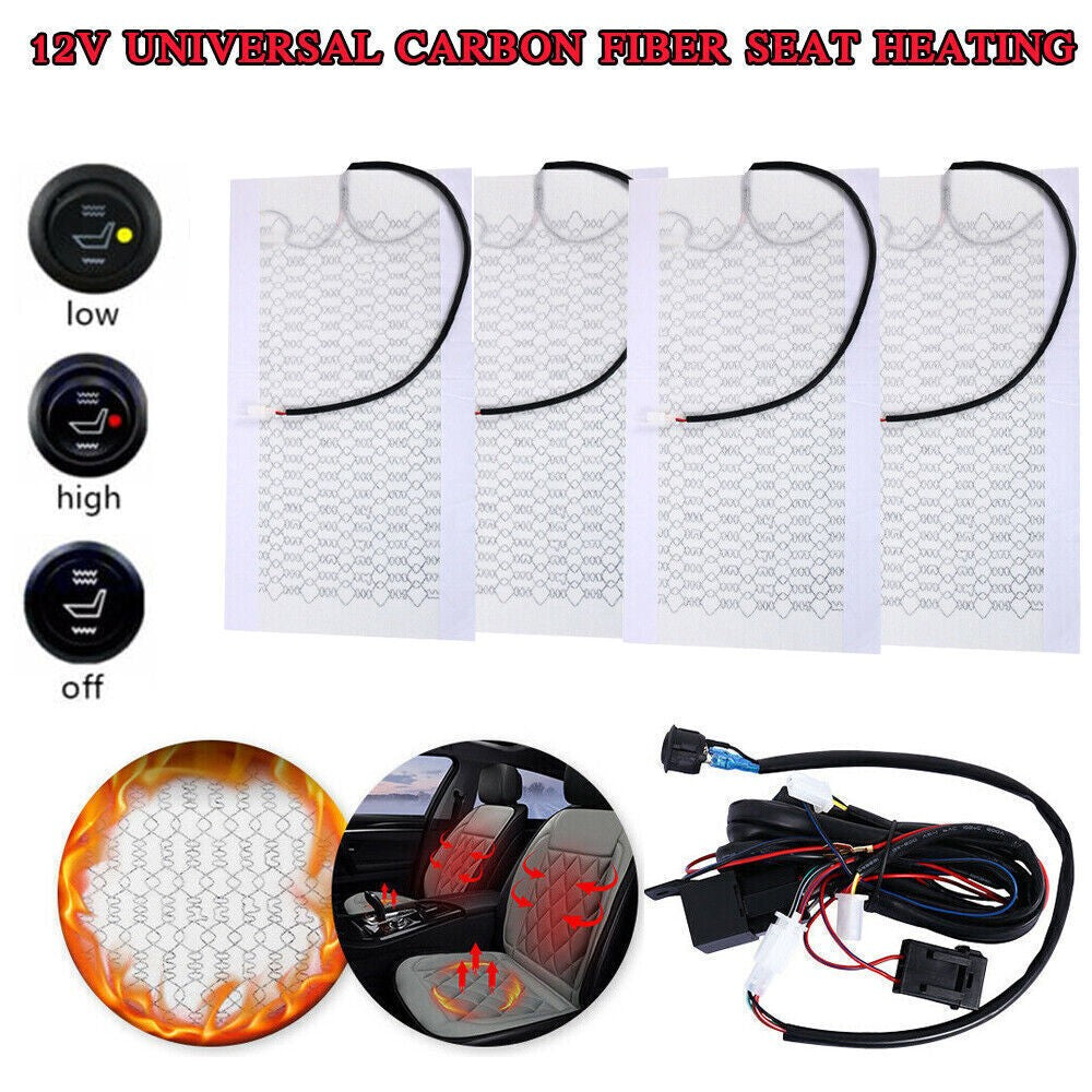 4Pads Carbon Fiber Car Heated Seat Heater Kit w/ Switch level 2 Universal NEW