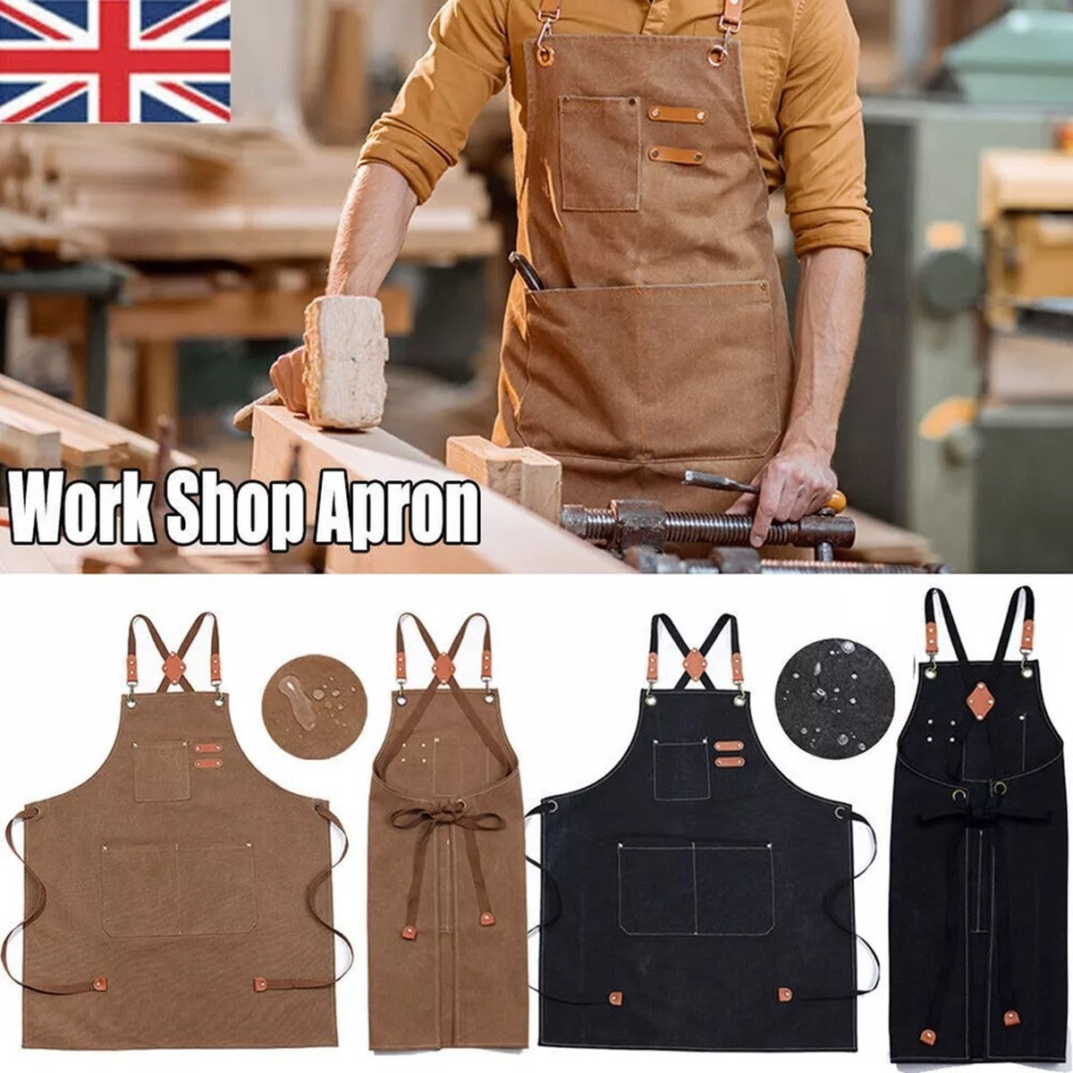 Unisex Waxed Canvas Work Apron Multiple Tool Pockets Woodworking Chef Apron