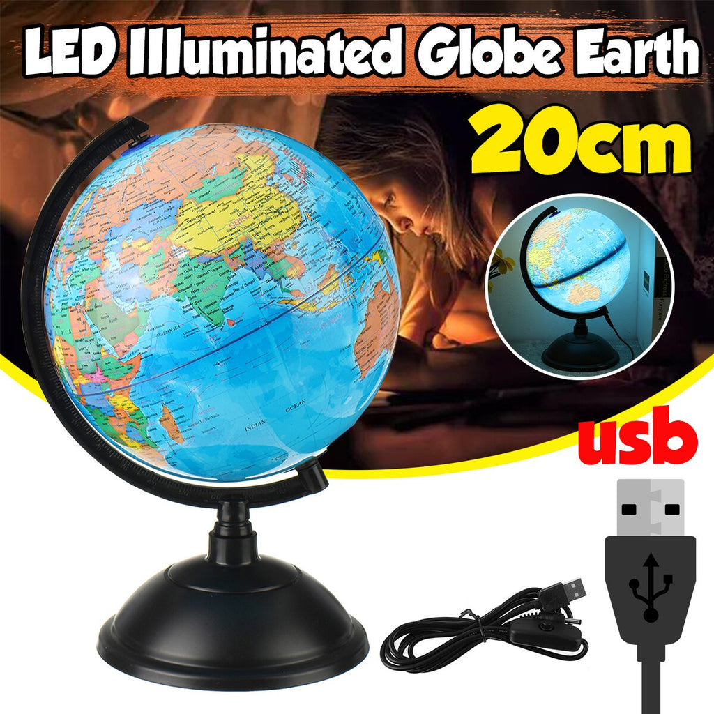 Illuminated Globe Learning Rotating World Globe LED Light Decoration Gift W/USB