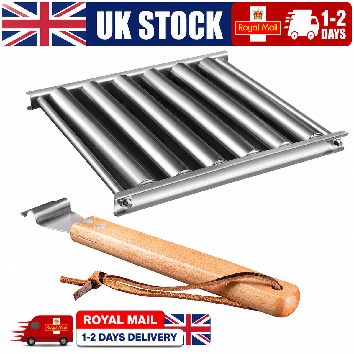 BBQ Grill Stainless Steel Hot Dog Roller 5 Sausage Holder Outdoor Cookware