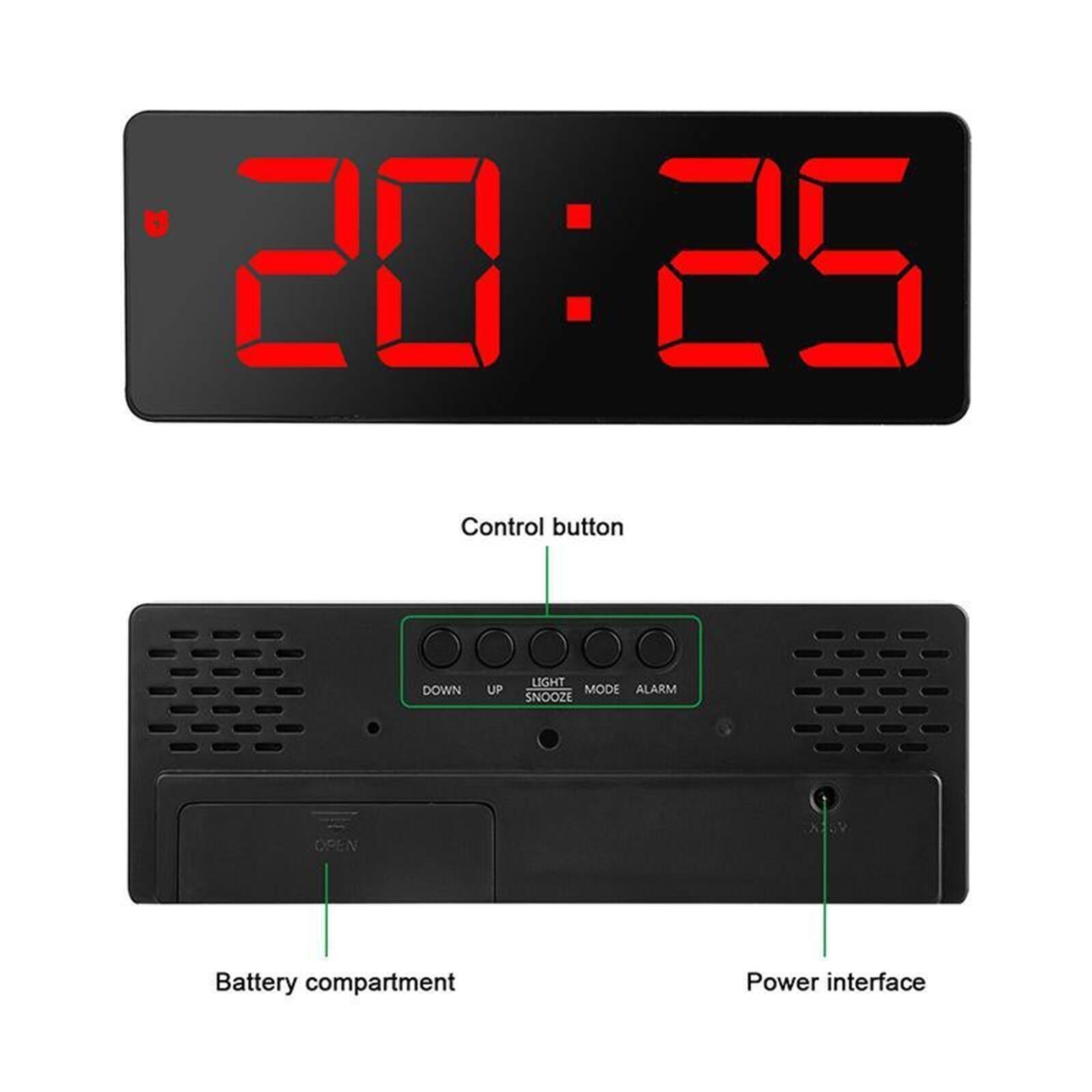 LED Digital Alarm Clock Bedside Snooze Time Temperature Night Mode Large Display