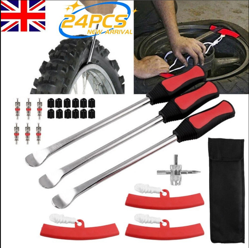24Pcs Heavy Duty Tire Levers Set Car Bike Moto Tool Kit