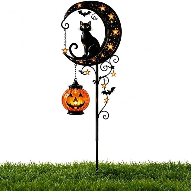 Halloween Solar Black Cat Pumpkin Moon Garden Stake Light Waterproof Yard Decor
