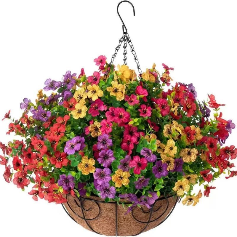 Outdoor Hanging Artificial Flower Basket Decorative Silk Plants for Garden Porch