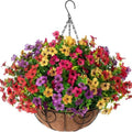 Outdoor Hanging Artificial Flower Basket Decorative Silk Plants for Garden Porch