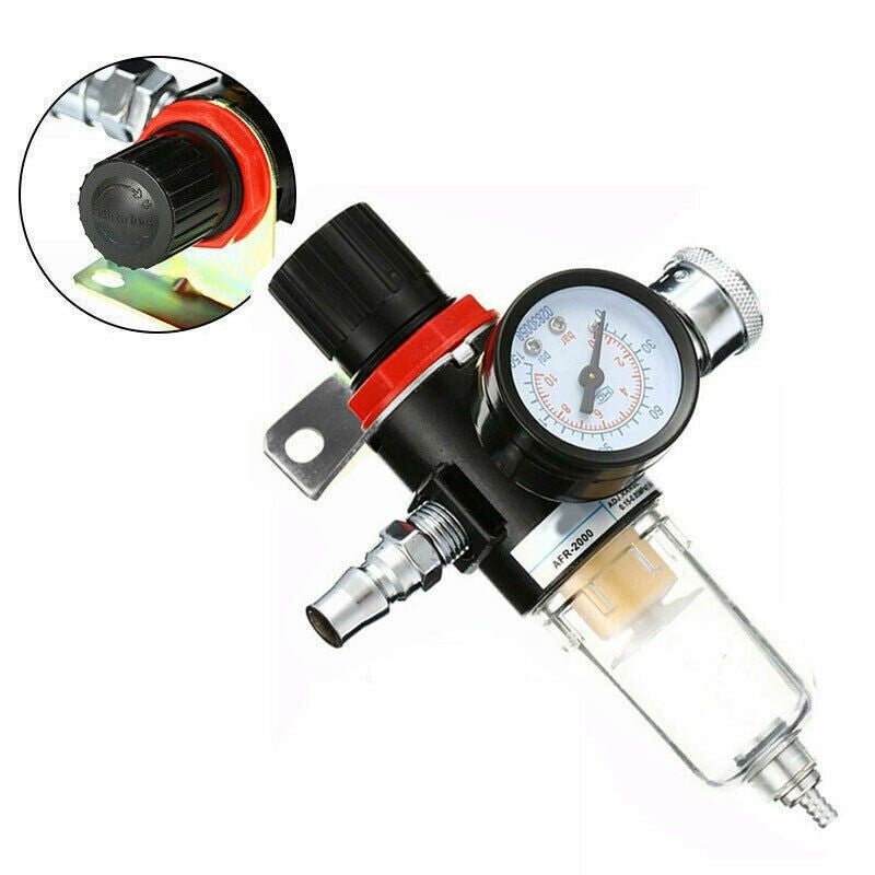 Spray Gun In-Line Water Trap Filter Tool Air Pressure Regulator Gauge 1/4" BSP