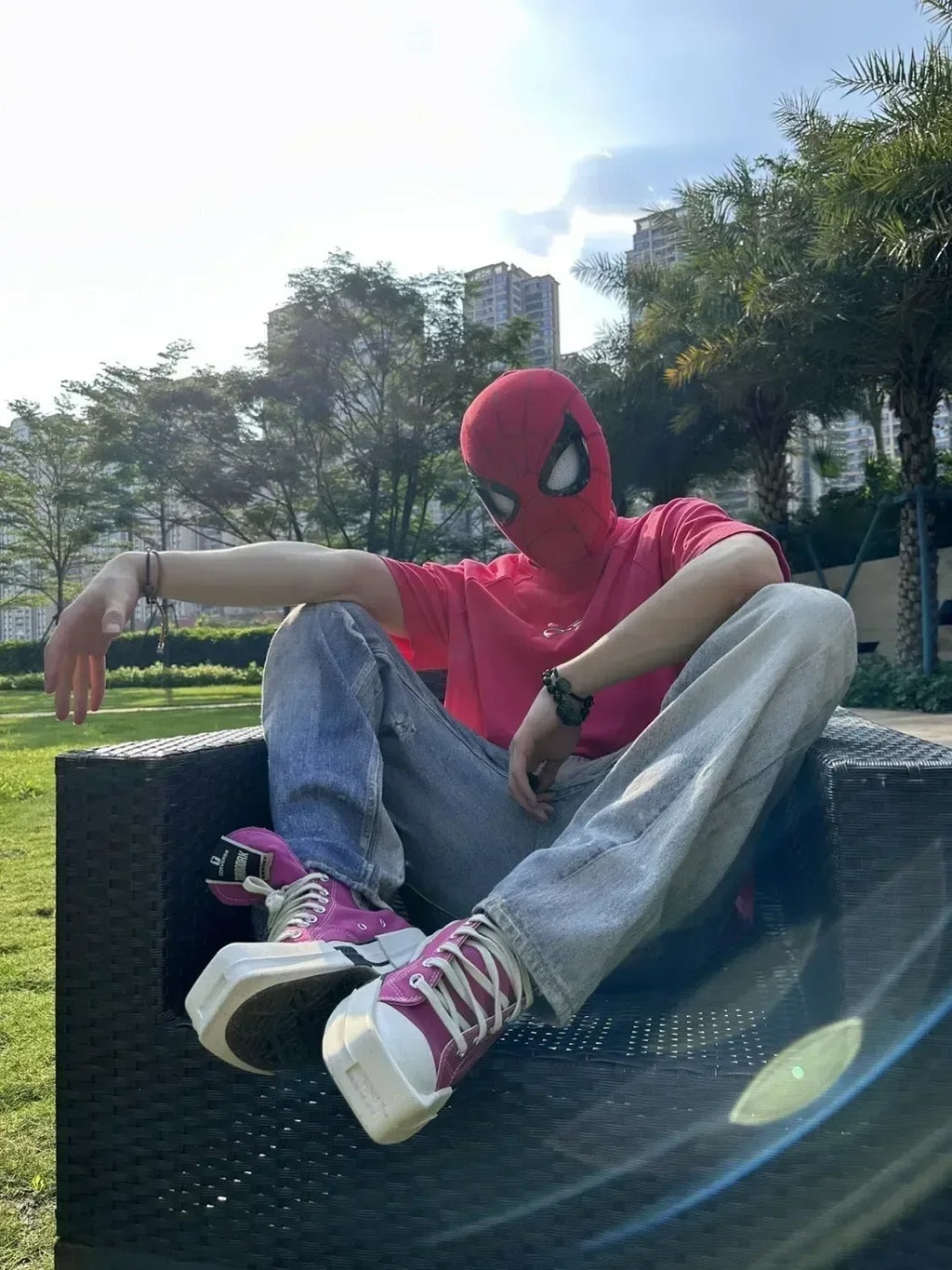 Spiderman Mask with Ring Remote Control Eye Closing Blinking Eyes Helmet Cosplay