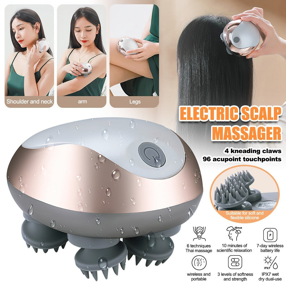 Electric Head Scalp Massager Waterproof Hair Care 3 Modes Kneading Rechargeable