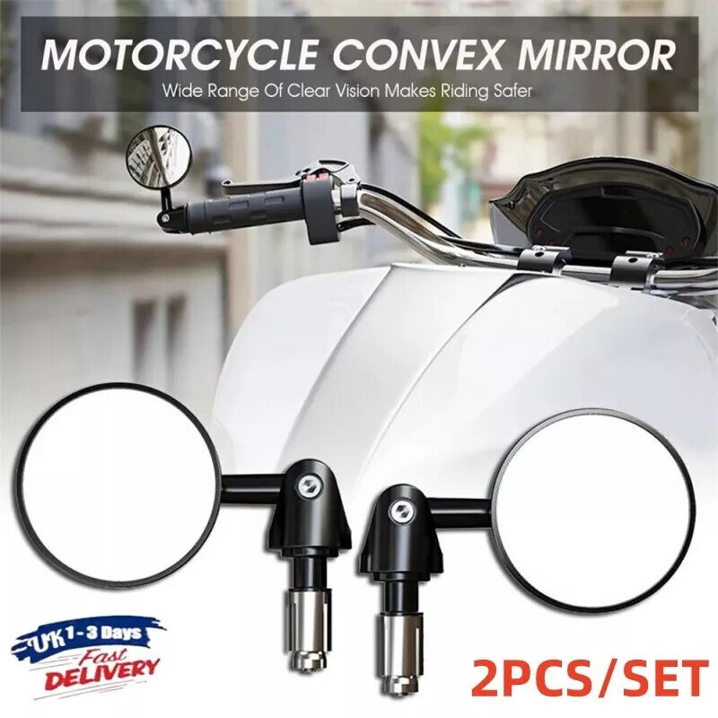 2PCS Motorcycle Rear View Mirrors Round 7/8" Handle Bar End Foldable Motorbike