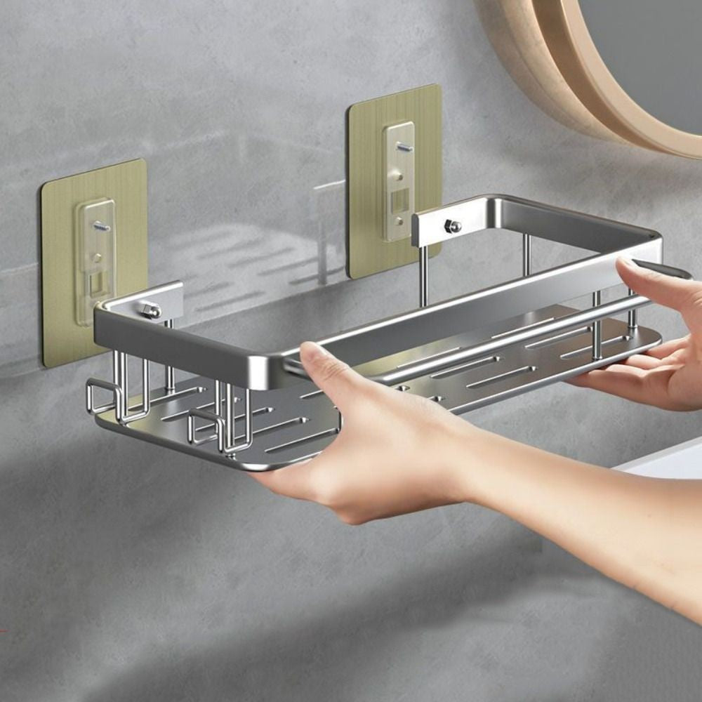Wall Mount Aluminum Storage Shelf Bathroom Shower Kitchen Organizer Rack