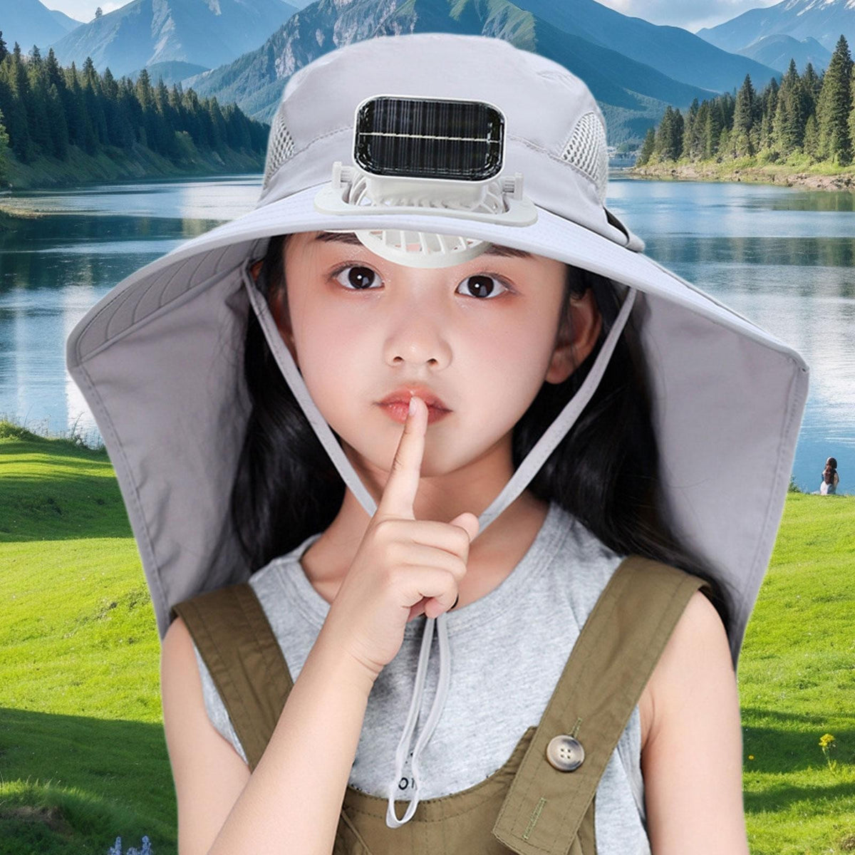 Kids Wide Brim Hat with Solar Fan Sunscreen Cooling Hat for Boys Girls