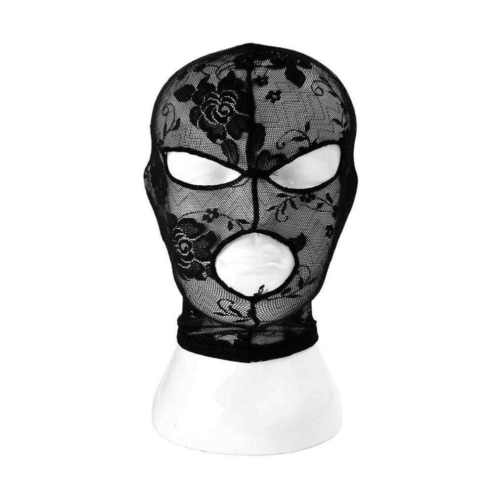 Elastic Black Lace Mask See-through Cosplay Headgear Full Face Hood  Parties