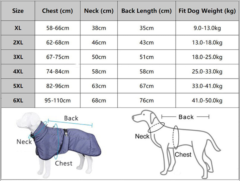 Large Dog Clothes Winter Warm Coat Windproof Waterproof Thicken Pet Down Jacket