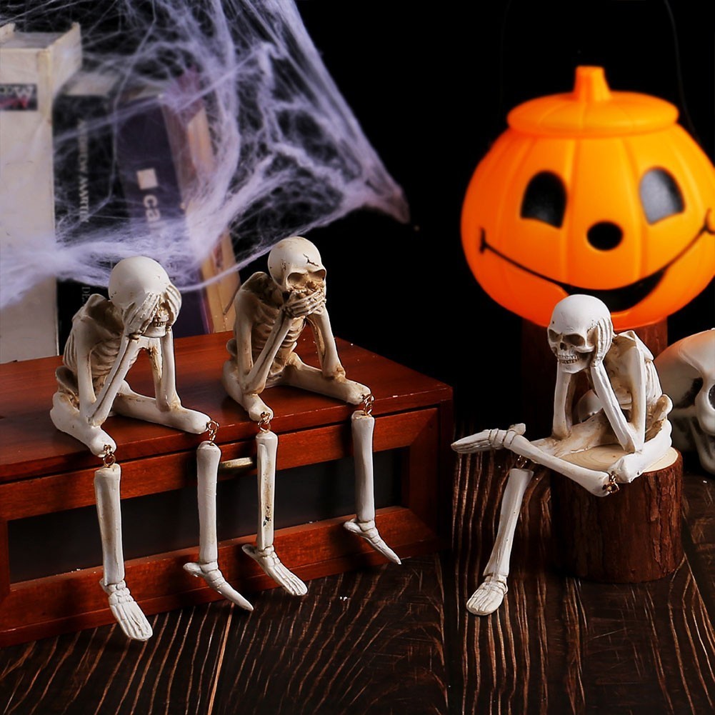 Halloween Resin Skeleton Figurine 'See No Evil, Hear No Evil, Speak No Evil'