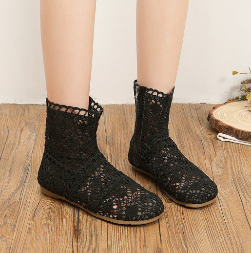 Mesh Womens Bohemian Summer Flat Cut Out Shoes Knitted Crochet Calf Short Boots*
