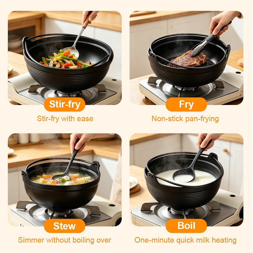 Cast Iron Stew Pot Dutch Oven Pan Stock Pot Camping Picnic Cooking Pot w/ Handle