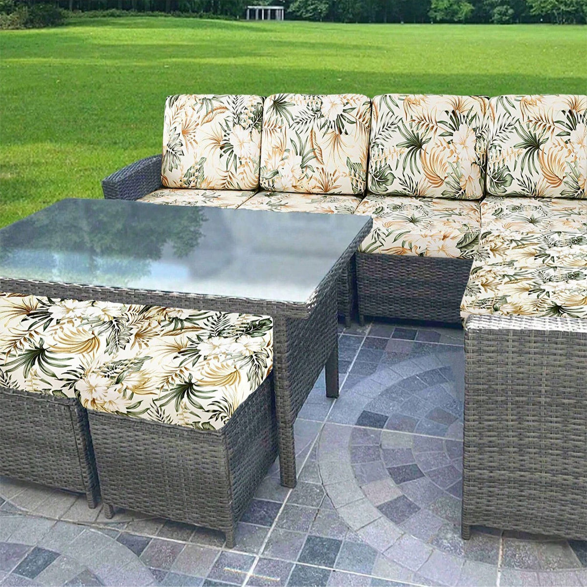 1/2/3-seater Outdoor Elastic Sofa Cover with Anti-slip Cushion Cover Sofa Cover