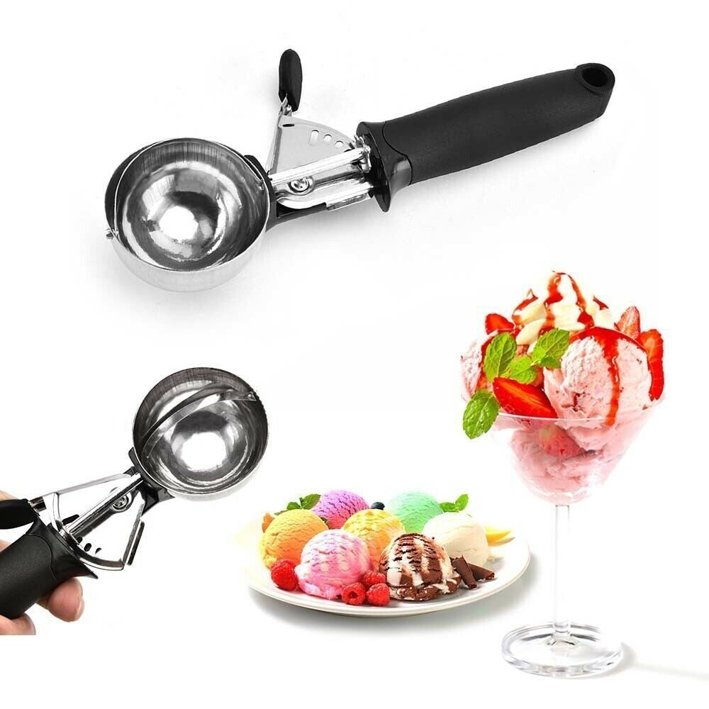 Black Ice Cream Spoon Stainless Steel Ball Scooper Metal Cookie Scoop
