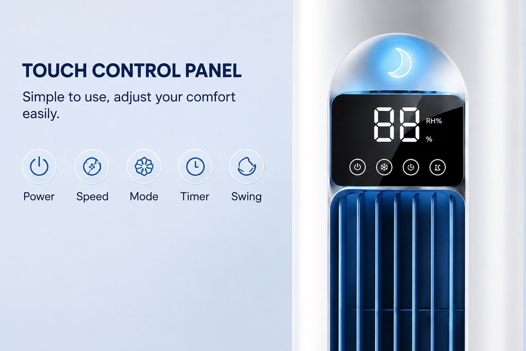 Bladeless Tower Fan Air Conditioning, Cold Fan with Remote Control, 90° White