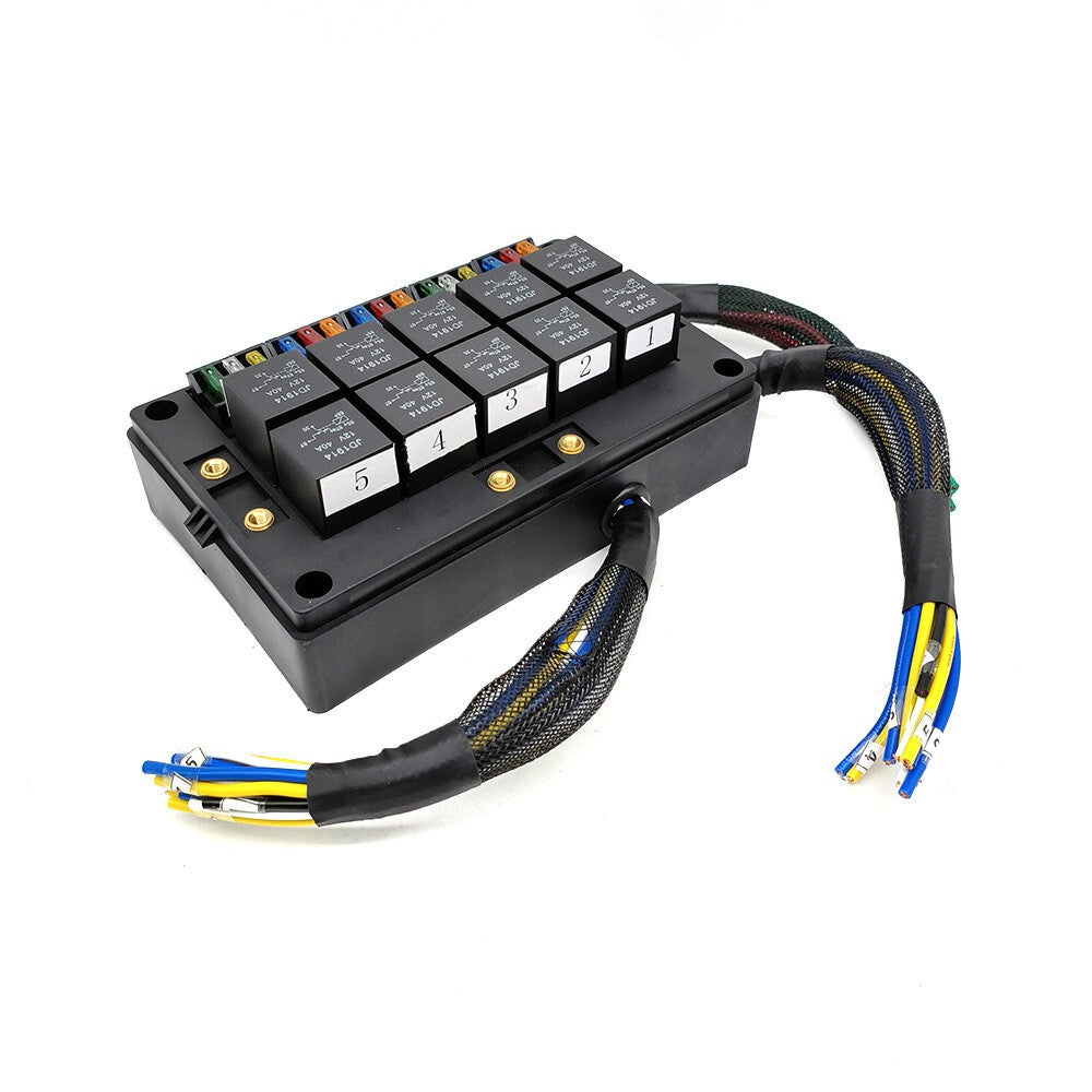Pre-Wired Fuse Relay Box with 10X 5-Pin 40A Relays and 15X Slot for 12V Car RV