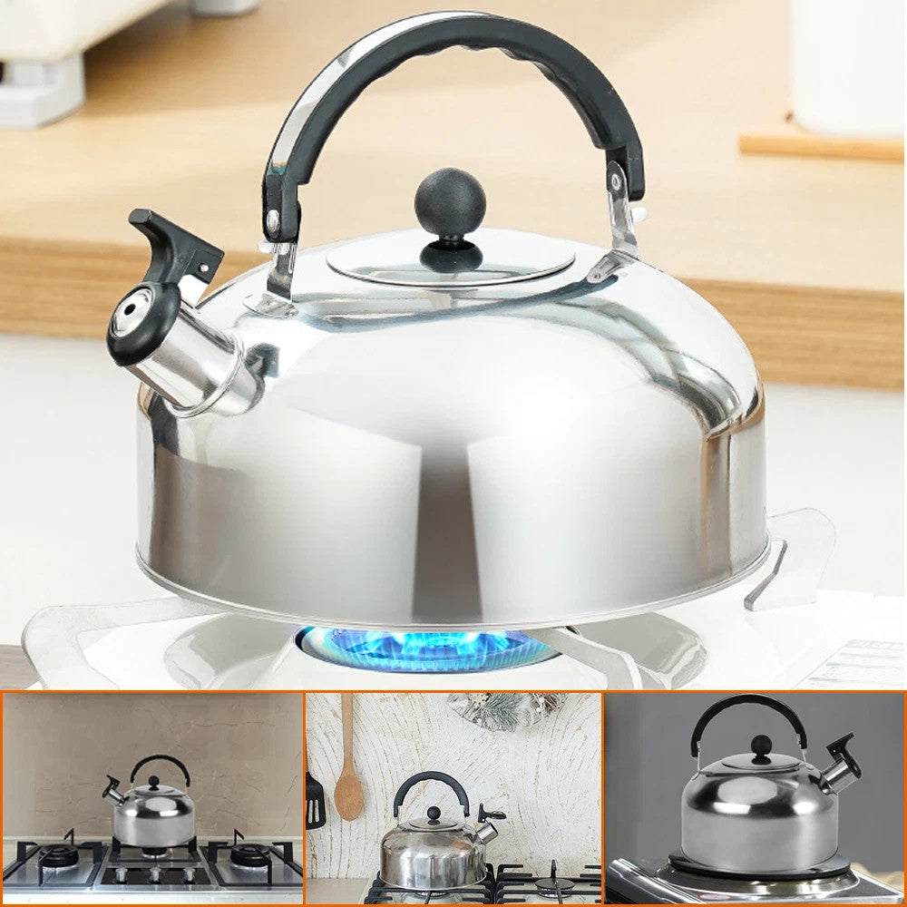 2L Stainless Steel Whistling Camping Kettle Cordless Gas Hob Kitchen Teapot UK