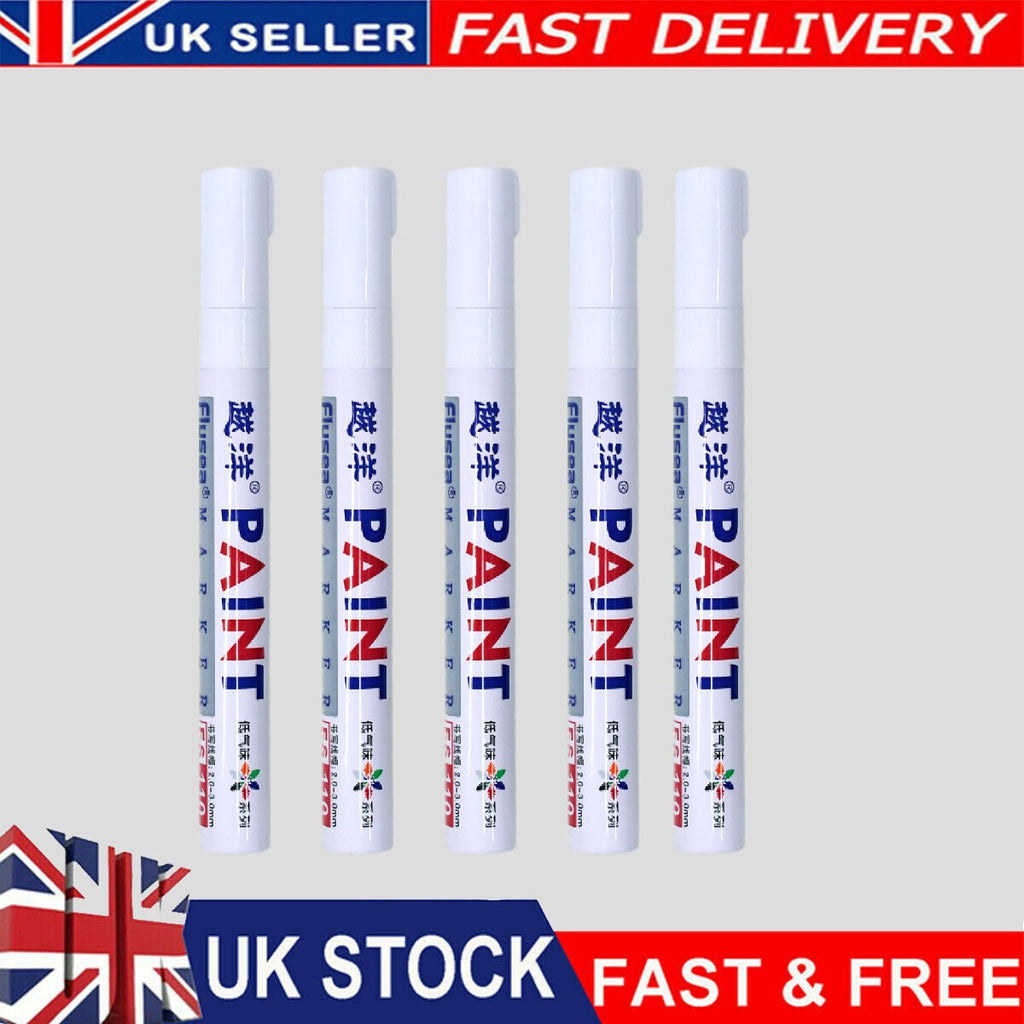 5*White Permanent Oil Based Paint Pen Car Bike Tyre Tire Metal Marker Waterproof
