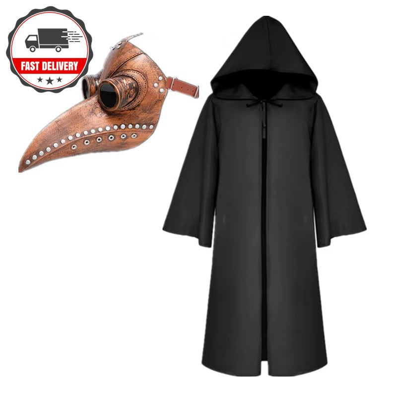 Halloween Plague Doctor Mask Cosplay Costume Set - Adult & Child Black Robe