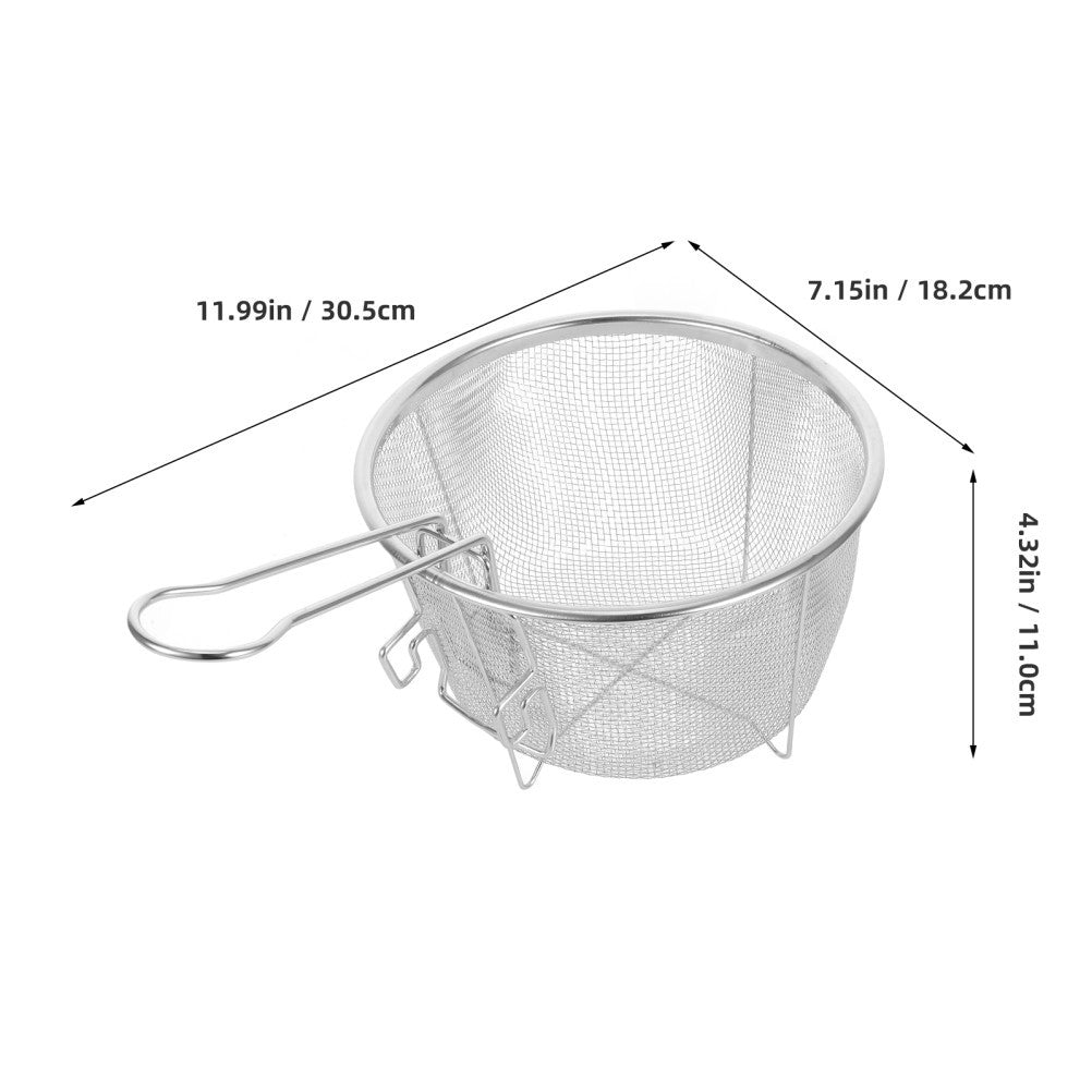Round Stainless Steel Fryer Basket With Foldable Handle For Deep Frying Food