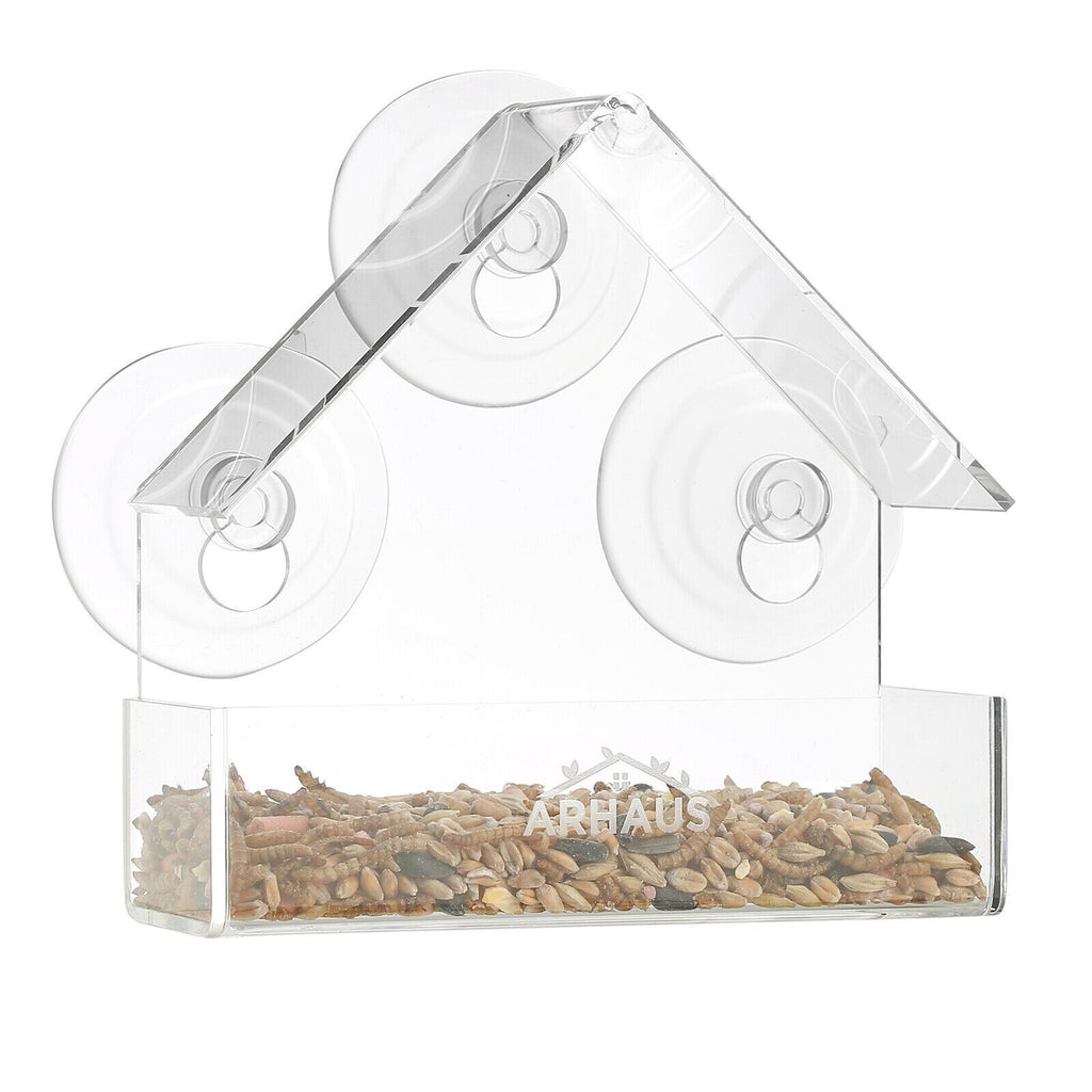 2 Glass Window Bird Feeder Stations Seed Mealworm Suction Cups Clear Perspex