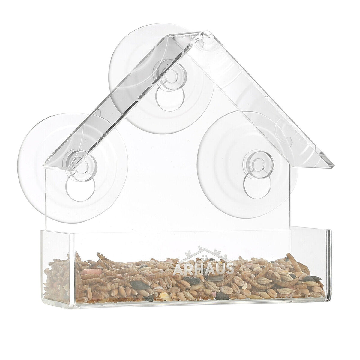 2 Glass Window Bird Feeder Stations Seed Mealworm Suction Cups Clear Perspex