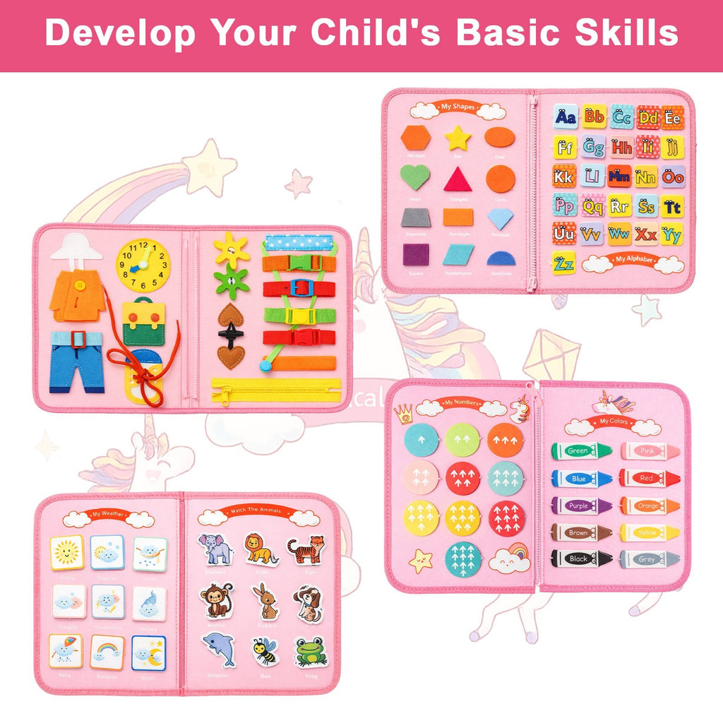 Kid Busy Board for Toddlers Montessori Toy Book Dressing Skill Sensory Game Gift