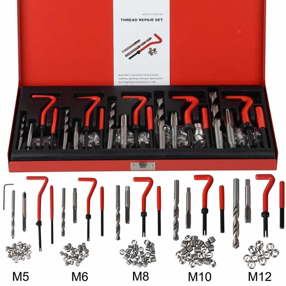 131Pcs-HSS Thread Repair Kit Drill Helicoil Metric Set Heli Coil Tap Insert Case