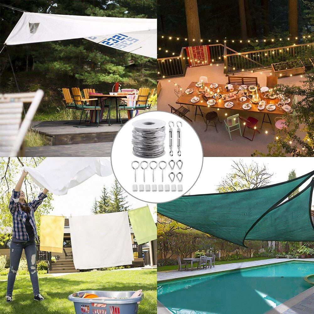 30M Garden Wire Rope for Climbing Plants Turnbuckle Wire Tensioner Strainer Kit