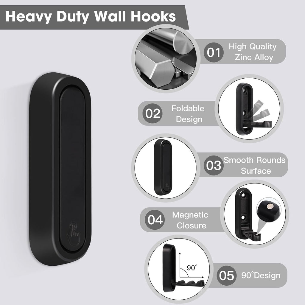 2X Folding Wall Hooks Wall Mount Clothes Hanger Hooks Coat Hooks Bathroom Towel