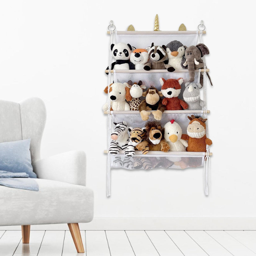 Wall Hanging Toy Organizer 3 Tier Plush Toy Storage Net for Nursery Bathroom