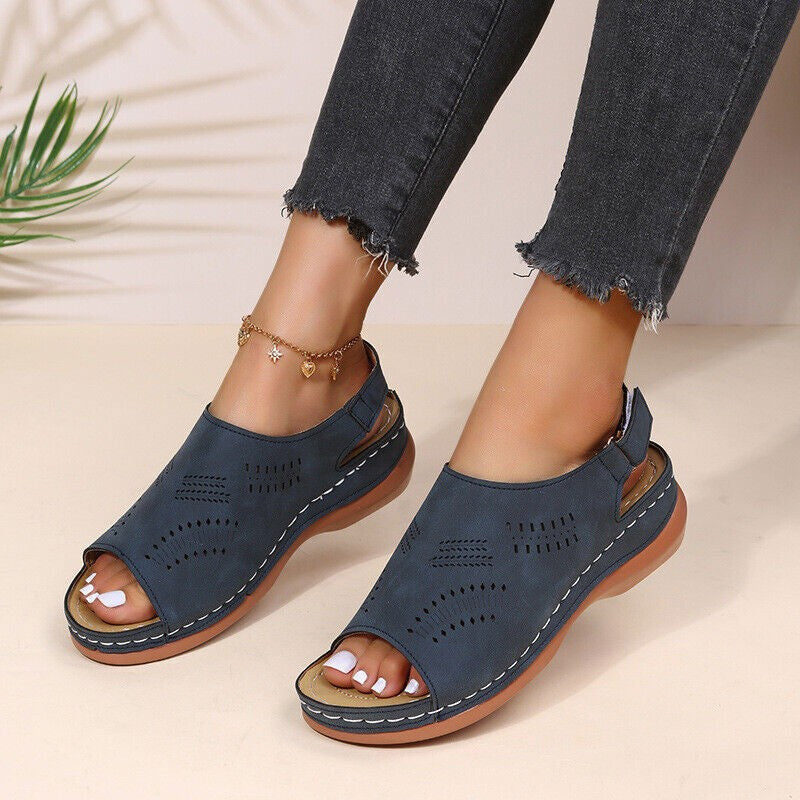 Womens Ladies Casual Comfy Sandals Low Wedge Shoes Mules Flat Flip Flops UK