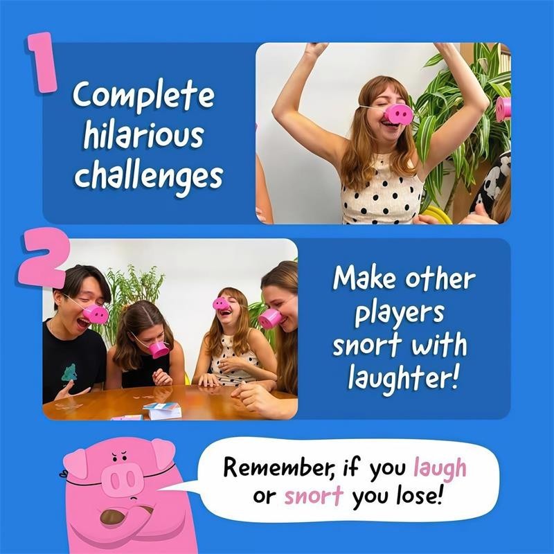 The You Laugh You Lose Party Game, Pig Nose Card Game with 150 Challenge Cards