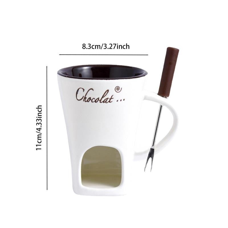 Chocolate Fondue Mugs,Premium Chocolate Fondue Coffee Cup with Fork Melting Mug