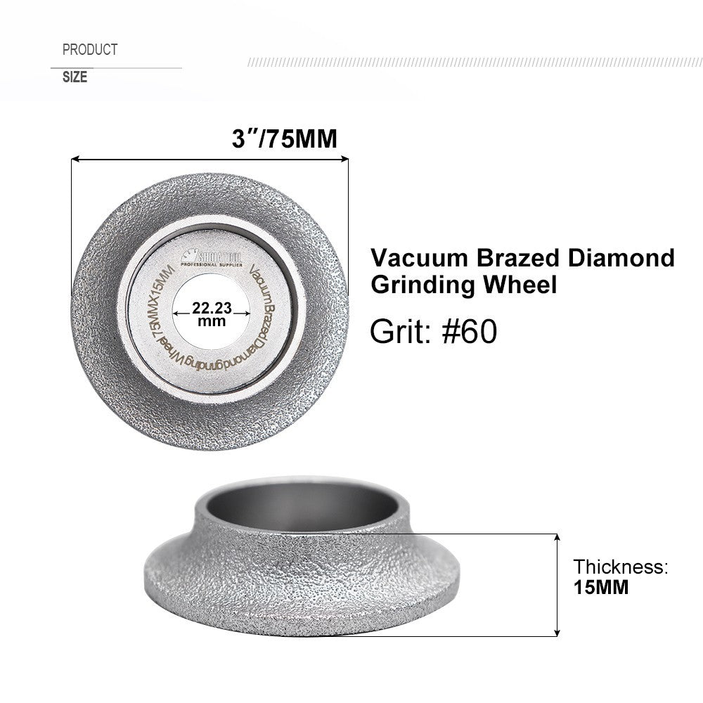 1pc Vacuum Brazed Diamond Grinding Wheel for Demi-bullnose Edge Profile 75mm
