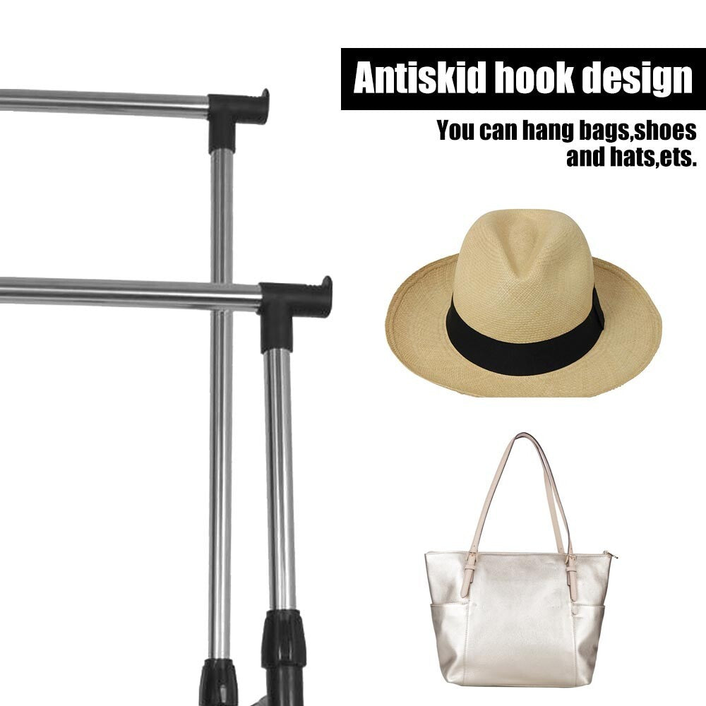 ADJUSTABLE MOBILE CLOTHES COAT GARMENT HANGING RAIL RACK STORAGE STAND ON WHEELS