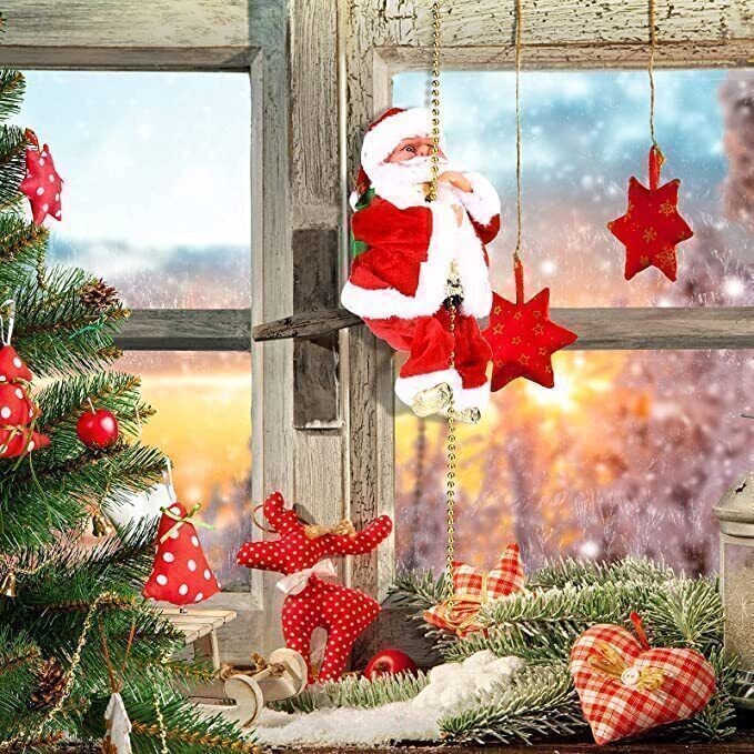 Electric Climbing Ladder Santa Claus Christmas Xmas Music Figurine Party Decor