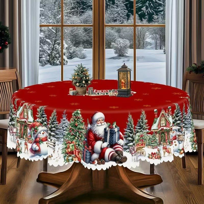 Christmas Large Vintage Festive Santa & Tree Tablecloth 152cm/60inch (33)