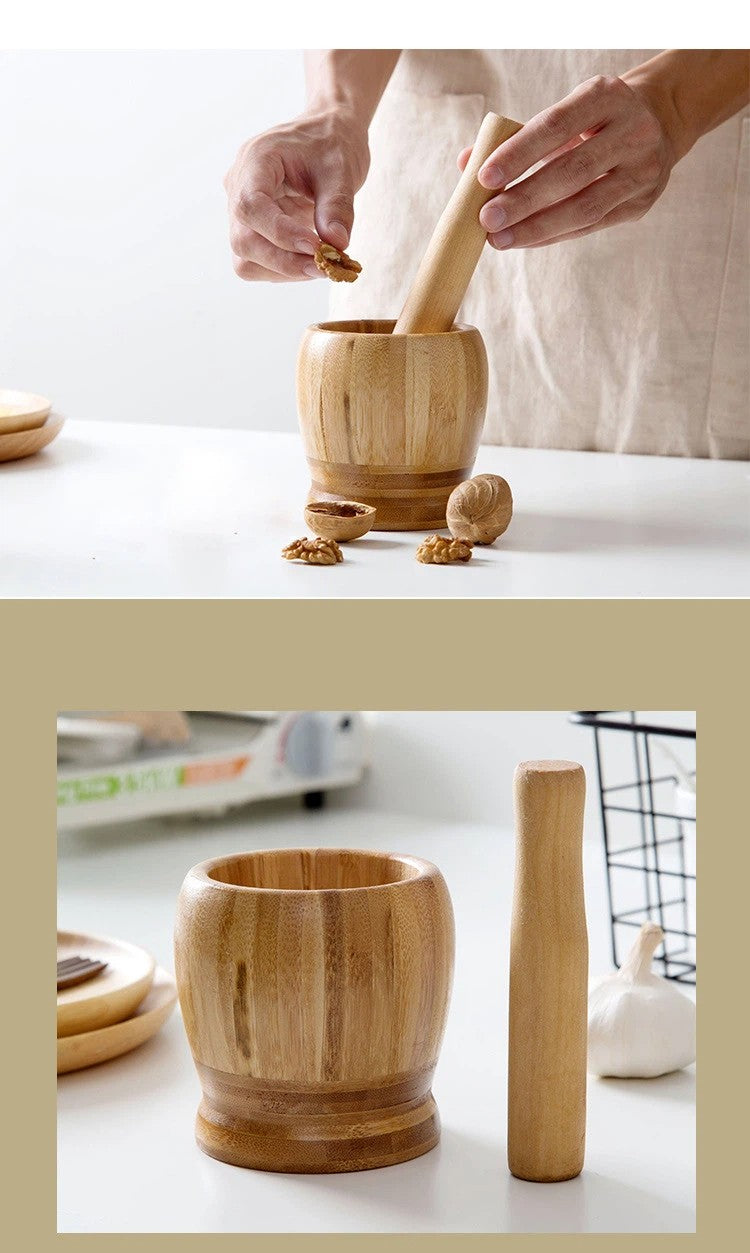 UK WOODEN PESTLE MORTAR SETS NATURAL HERB SPICE CHUTNEY GRINDER CRUSHER GRINDING