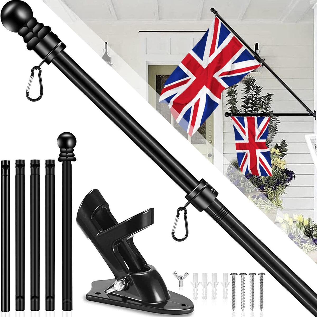 Wall Mounted Mount Telescopic Flag Pole Top Ball Aluminum Flag pole