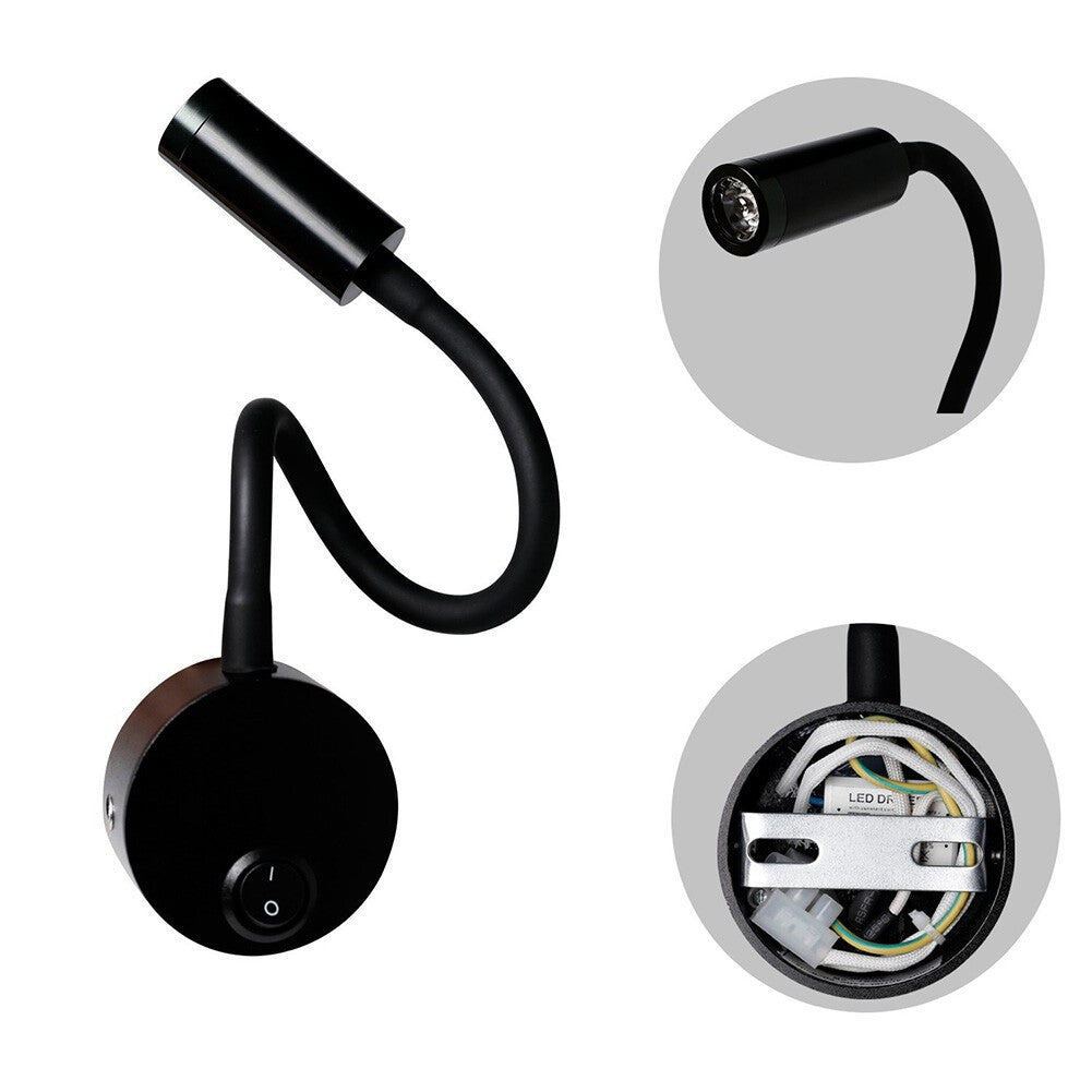 LED Light Reading Wall Mount Adjustable Gooseneck Eye Care Lamp 360° rotation