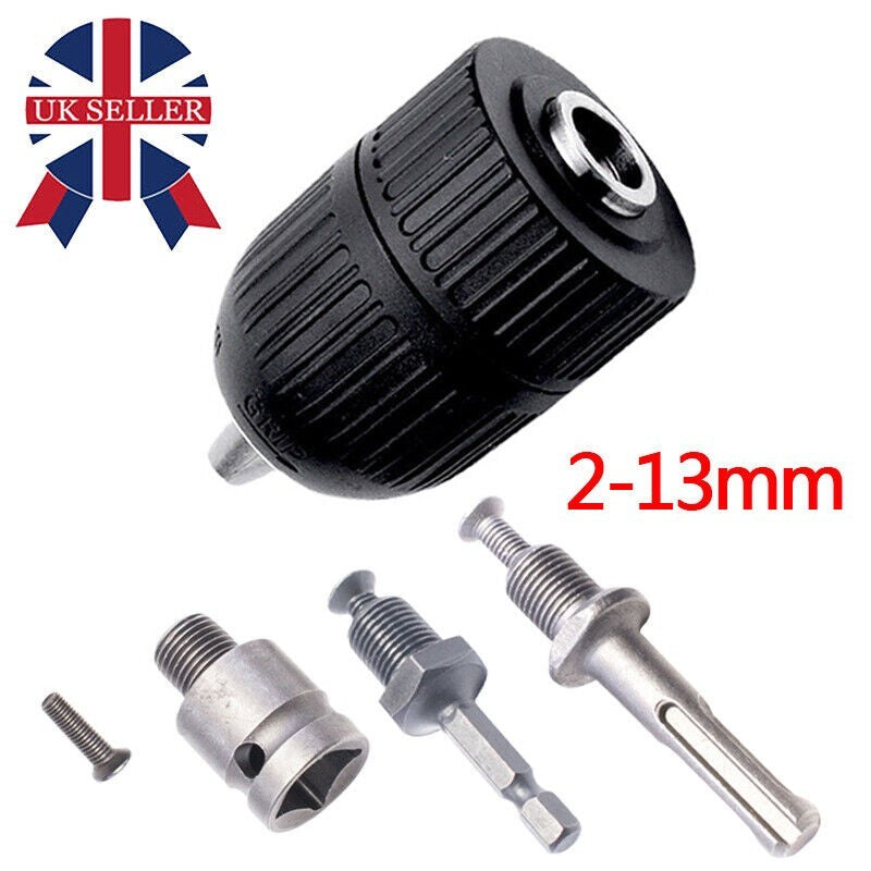 1/4" Hex Shank Impact Driver Adapter 2-13mm Keyless Drill Chuck Screwdriver Tool