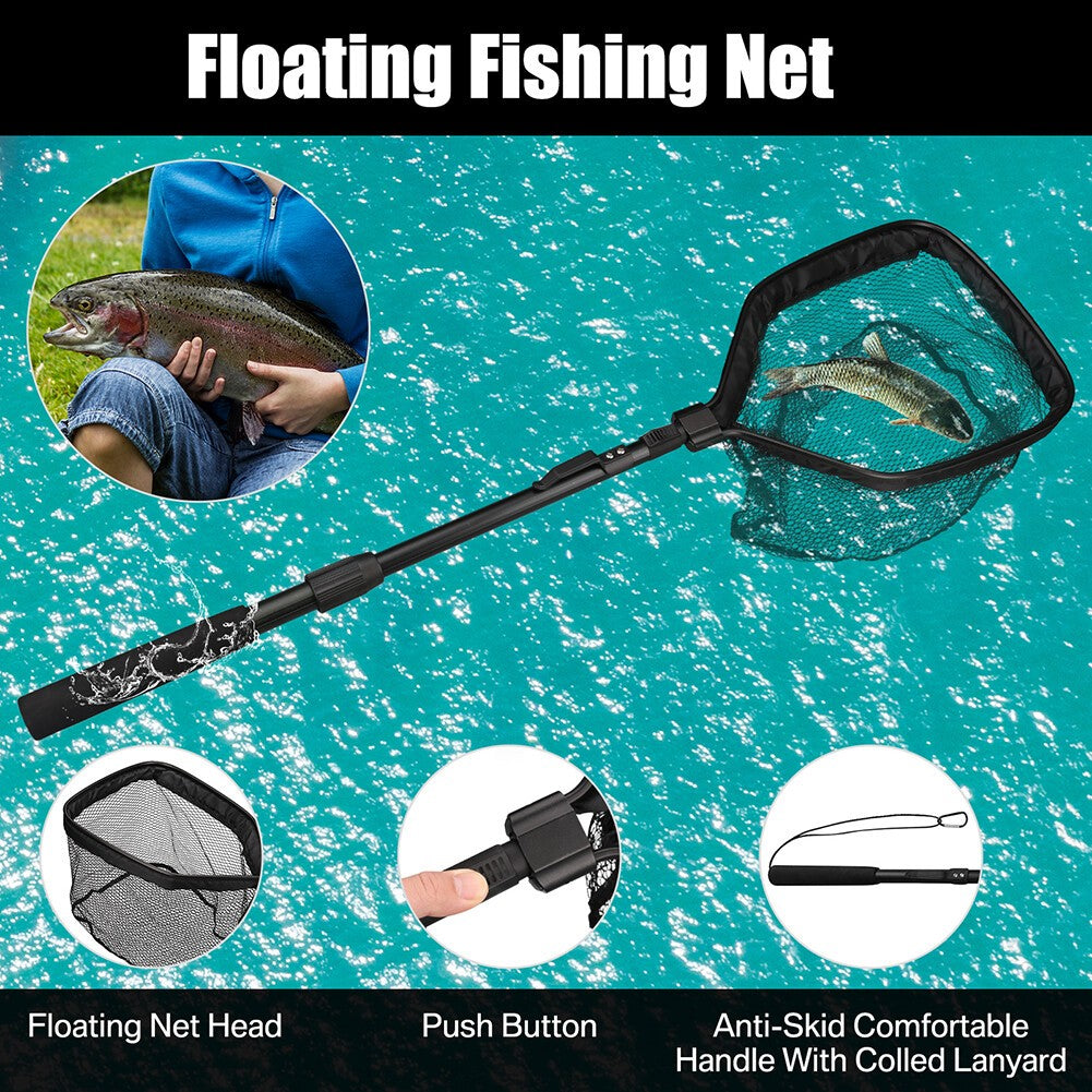 Rubber Coated Telescopic Fishing Net Foldable Float Landing Net For Fly Angling