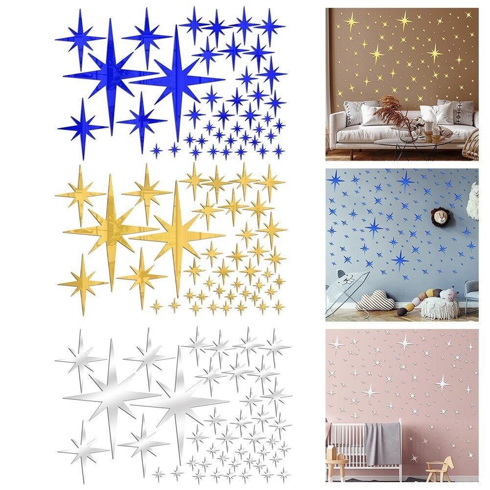 42Pcs Removable Star Wall Stickers Acrylic Mirror Stylish Design Multicolor