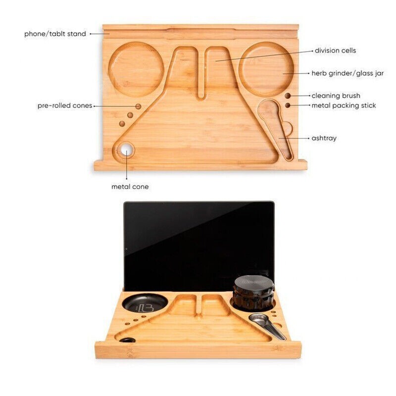 Bamboo Storage Chest With Movable Rolling Tray Lockable Wooden Stash Storage Box